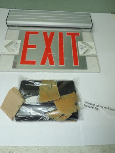 Red led emergency exit light sign ceiling edge lit battery backup alum. dual for sale