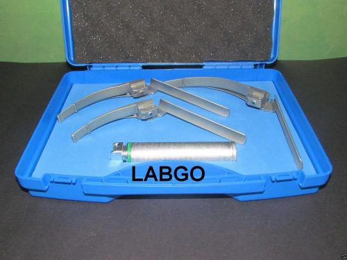 Fiberoptic laryngoscope set of 3 blades &amp; handle in case labgo sk20 for sale