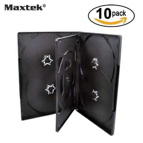 10 Pack Maxtek Standard 14mm Black Six 6 Disc DVD Cases with Double Sided Flip