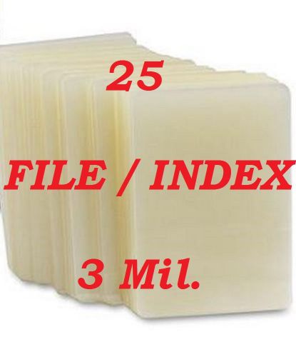 Laminating laminator pouch sheets index card 3-1/2 x 5-1/2  25- pack 3 mil for sale