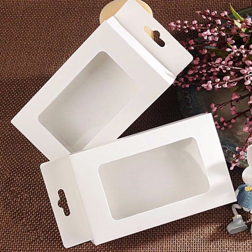 White Paperboard Clear Window with Hang Hole Packaging Box for Wedding Gift Pack