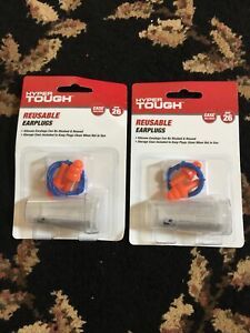 2 Brand New Hyper Tough Multiple-Use Earplugs Orange NRR26 Case Included F/Ship