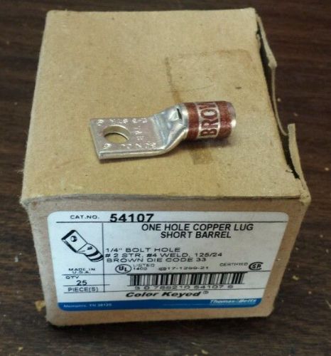 *NEW* Thomas &amp; Betts  54107  Copper Lug Short barrel   Brown Die 33  (BOX OF 25)