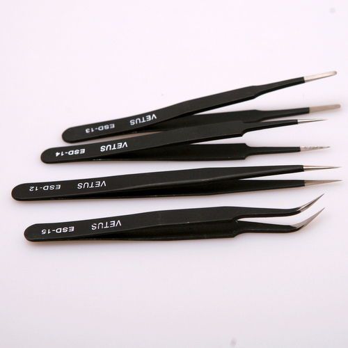 4 pcs New All Purpose Precision Tweezer Set Stainless Steel Anti Static Tool Kit