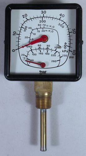 MARSHALLTOWN PRESSURE &amp; TEMPERATURE GAUGE/GAGE 0-60 psi &amp; 60-260 F 1/2&#034; NPT NEW