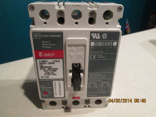 CUTLER-HAMMER CIRCUIT BREAKER HMCP003AOC 3P 3A (NEW)