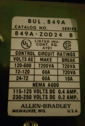 NEW ALLEN BRADLEY 849A-ZOD24 PNEUMATIC TIMING RELAY 600V 849AZOD24 120V COIL