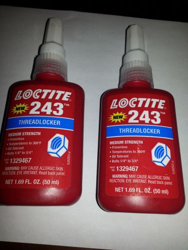 2 bottles loctite 243 blue threadlocker medium strength new 1.69 fl oz (50 ml) for sale