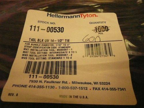 Hellermann Tyton  T40L0UVM4 14.5&#034; Cable ties Black    100/pkg