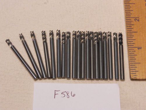 19 NEW 1/8&#034; SHANK CARBIDE END MILLS. 4 FLUTE. CUT DIAMETERS VARY  USA MADE F586