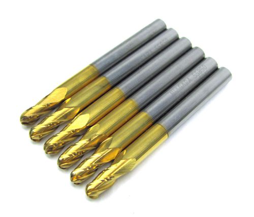 FOUR NIAGARA 5/32&#034; TIN COATED SOLID CARBIDE BALL NOSE ENDMILLS 55850