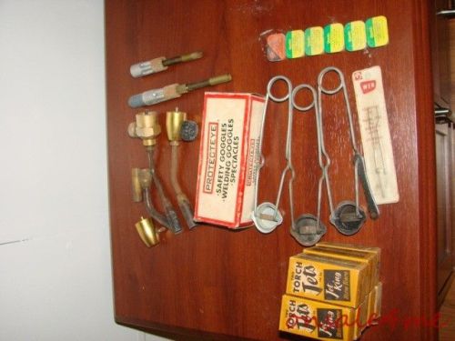 Vintage torch cutting tips jet king torches flints goggles shurlite big lot for sale