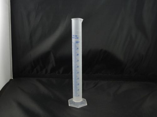 Graduated cylinder plastic 100ml hex base blue&amp;white scale lot12 free shipping for sale