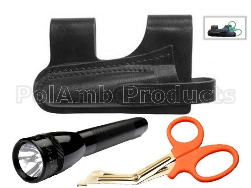 Leather Horizontal Scissor/Torch Pouch inc Maglite + Orange Shears