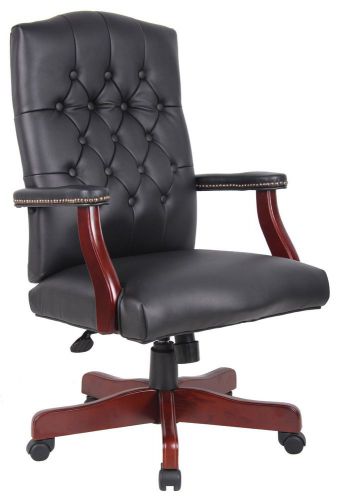 Boss Traditional Executive Black Caressoft Chair With With Mahogany Finish Black