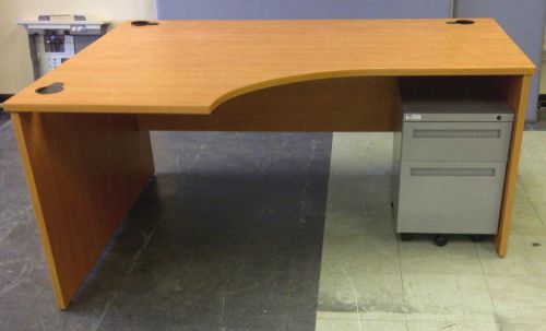 1600 x 800 left cherry radial desk with silver pedestal for sale