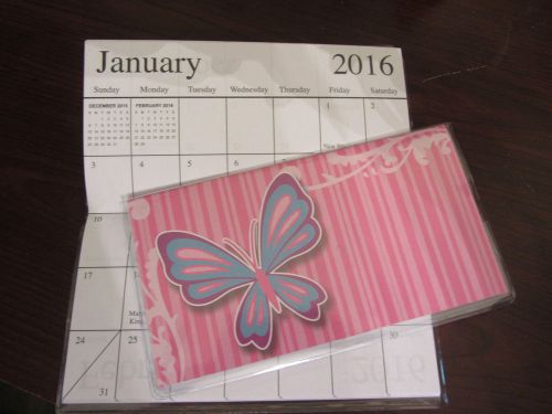 2015-2016 CALENDAR POCKET PURSE ORGANIZER PINK WITH BUTTERFLY