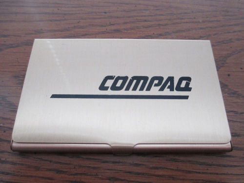 Business Card Case Solid Brass Black COMPAQ Logo Made in USA