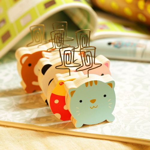 6pcs Cartoon Animal Wood Message Clip,Memo Holder,Postcard Holder,Bookmark Clip