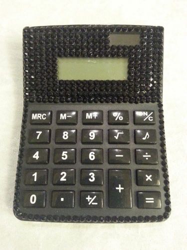 Black Rhinestone Crystal Bling Embellished Office Solar powered Calculator