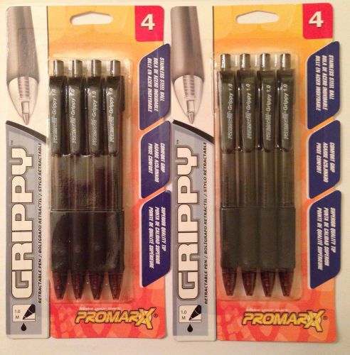 Grippy black ink retractable pens (2 packs of 4, total of 8 pens for sale
