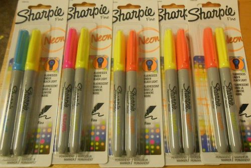 10x Neon Sharpie Permanent Markers Fluoresces Under Black Light Fine Point