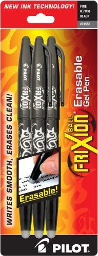 Pilot FriXion Erasable Gel Pen, Fine Point 0.7 mm, Black Ink, 3/Pack