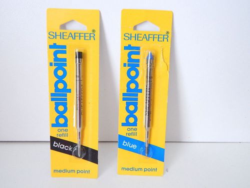 2 SHEAFFER ballpoint refills 1 BLACK &amp; 1 BLUE Ink TWO Medium point cartridge NEW