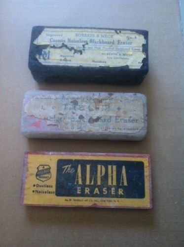 VINTAGE CHALKBOARD ERASERS 3 Roberts &amp; Meck, Alpha &amp; Tite Grip.