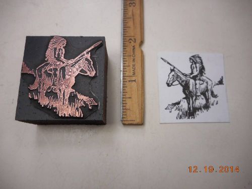 Letterpress Printing Printers Block, Native American Indian Chief on Horse