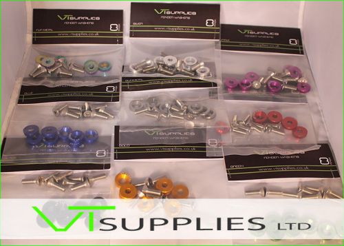 [12 Peice Kit] M8 Anodized Aluminum Fender Washers &amp; Bolts Engine Dress up