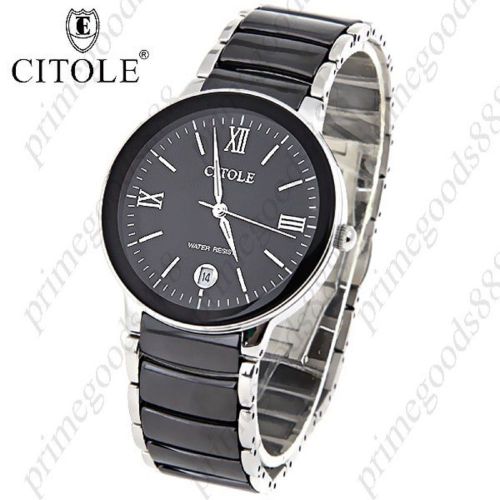 Stainless Steel Quartz Wrist Silver Black Free Shipping Men&#039;s Date Indicator