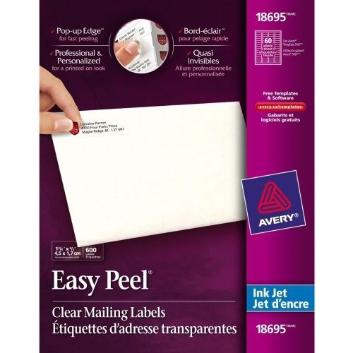 Avery easy peel mailing label - 0.67&#034; w x 1.75&#034; l -600/pack - inkjet -clear for sale