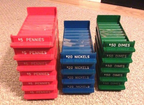 Set of 15 MMF Industries Rolled Coin Sorting Trays for Pennies Nickels and Dimes