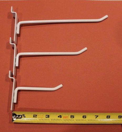 Lot of 100 - asst 4&#034; 6&#034; &amp; 8&#034;  slatwall metal hooks with 30 degree tip - white8 for sale