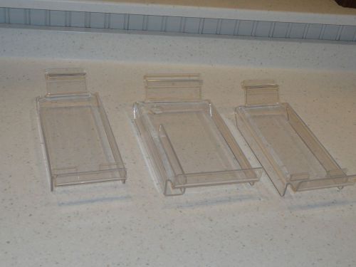 LOT OF 3 NICE USED ACRYLIC SLATWALL DISPLAY SHELF UNITS