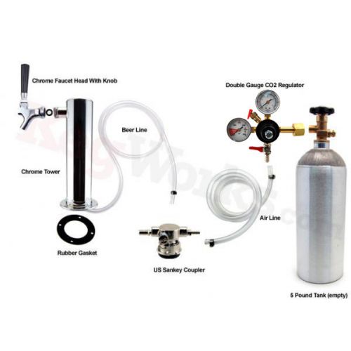 Single Tap Chrome Tower Refrigerator to Kegerator Conversion Kit - Low Profile