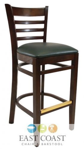 New Wooden Walnut Ladder Back Restaurant Bar Stool with Green Vinyl Seat