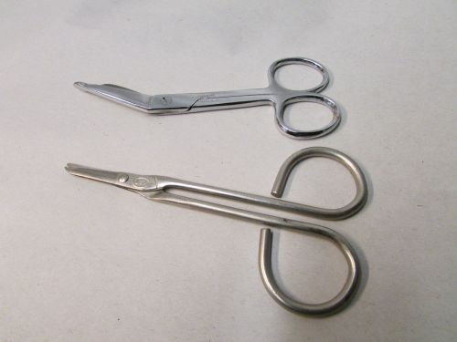 2 Vintage Bandage Scissors ~ Lister Bandage 4.1/2&#034; &amp; USA