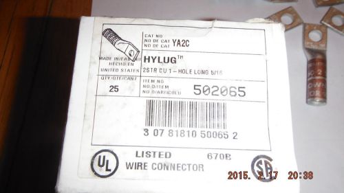 25 Burndy 1 hole Brown Lug  #2 Stranded YA2C  502065 new in BOX OF 25 copper