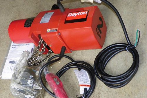 NEW Dayton Electric Chain Hoist 2 Ton 15ft Lift 8fpm 4000lb Voltage 115/230