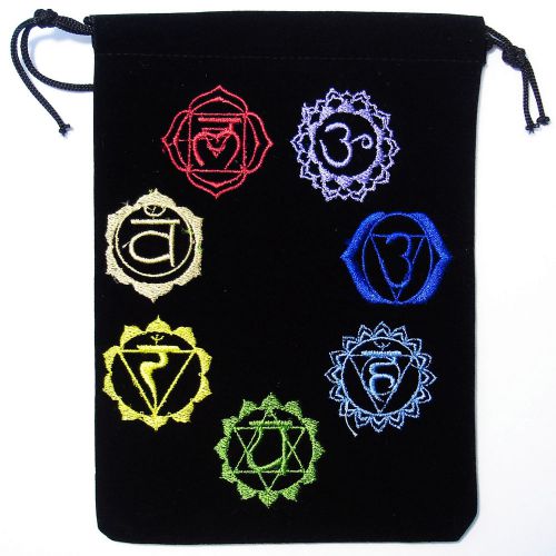 POUCH - XL CHAKRA Symbols w/Drawstring - 7 x 5 Velour Bag