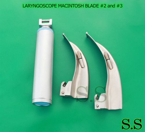 LARYNGOSCOPE MEDIUM HANDLE C + 2 MACINTOSH BLADE #2 and #3 ENT ANESTHESIA SET