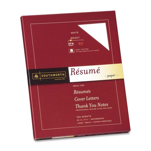 Southworth Resume Paper, Cotton Fiber, 24 lb, 8-1/2 x 11 Inches, 100 per Box, Wh