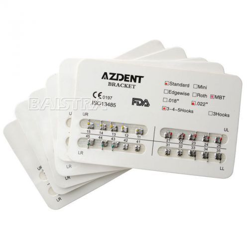 200 Packs AZDENT ental Ortho Brackets Standard MBT Slot.022 with 3-4-5 Hooks