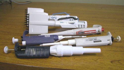 Lot of 6 used pipettes, Rainin, Gilson, Oxford, Hamilton, Biohit