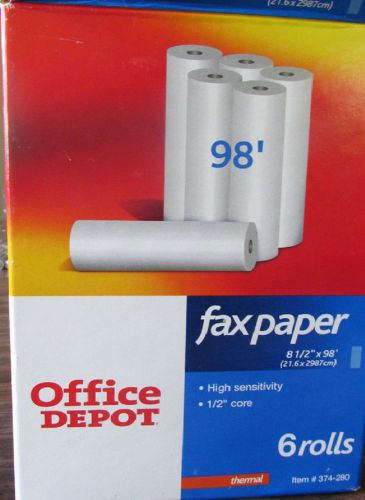 FAX PAPER 8 1/2&#034; x 98&#039; 6 ROLLS HIGH SENSITIVITY 1/2&#034; CORE ITEM # 374-280 THERMAL