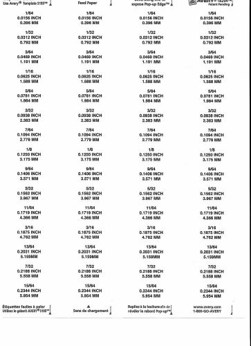 Preprinted Labels, Fractional Drill Sizes, 1/64&#034; to 1&#034;, Avery Peel and Stick