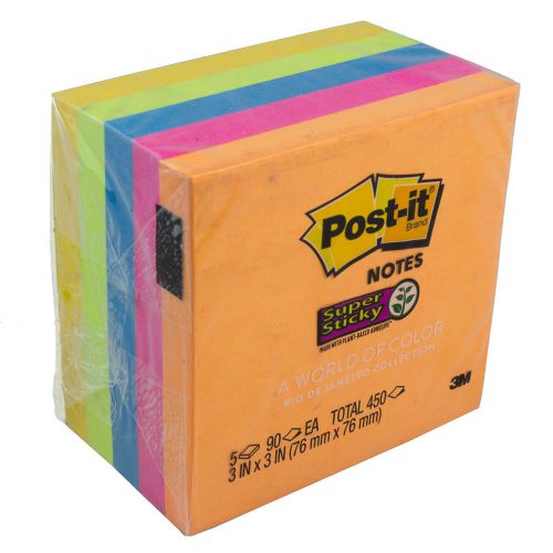 Post-it Notes Super Sticky Notes, 3&#034; x 3&#034;, Assorted Ultra Colors - Pack of 5 Pad