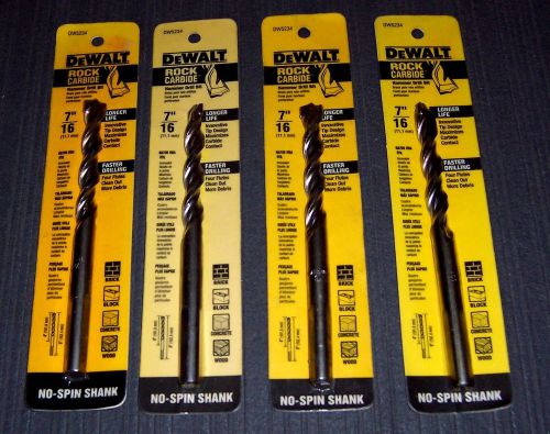 4 ea. DEWALT DW5234 7/16&#034; x 6&#034; Rock Carbide Spiral Hammer Drill Bits